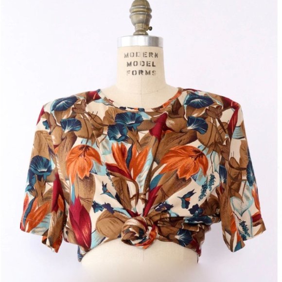 Vintage Autumn Floral Cropped Blouse - Picture 1 of 8